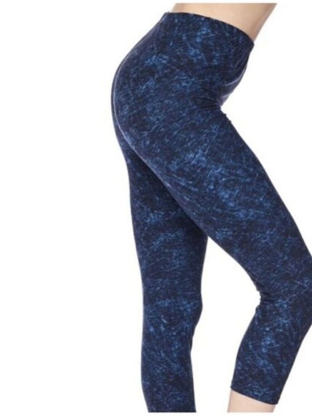LEGGINGS DEPOT Blue & Black Marble Design  Capri Size 10 NWT